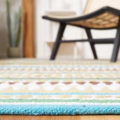 Handmade Light Blue Cotton Flat Woven Square Rug