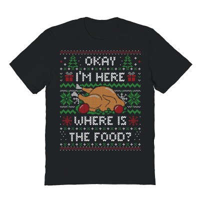 Rerun Island Men's Im Here Where Is The Food Short Sleeve Graphic Cotton T-Shirt