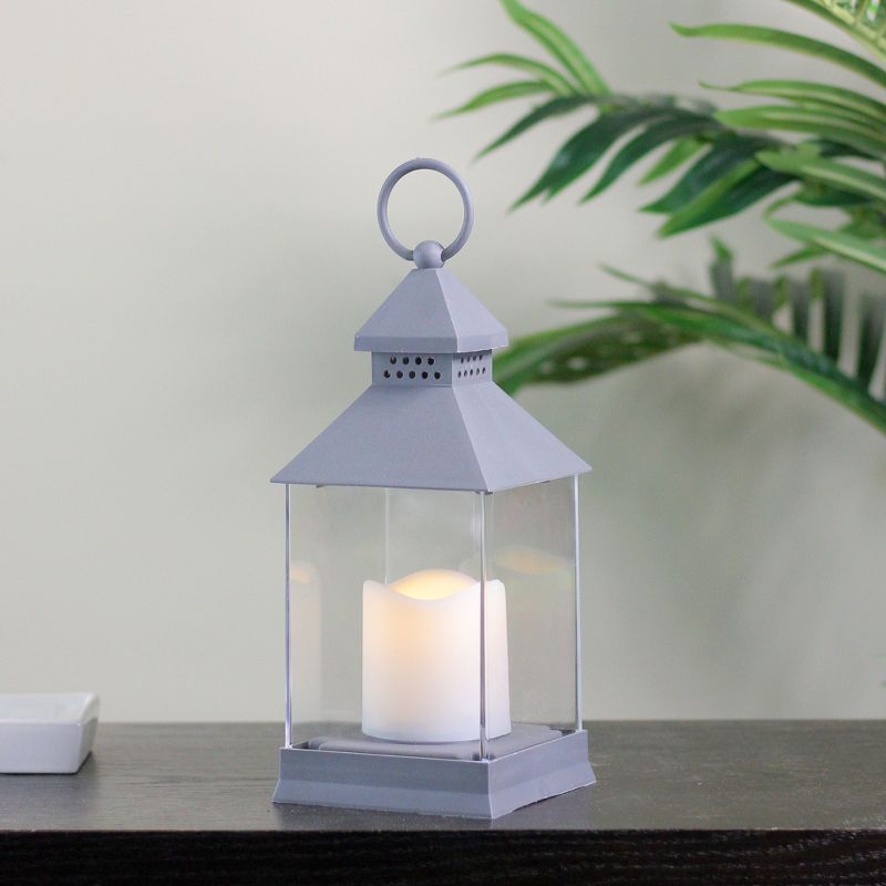Northlight 9.5" Gray Candle Lantern with Flameless LED Candle Tabletop Decor, 3 of 4