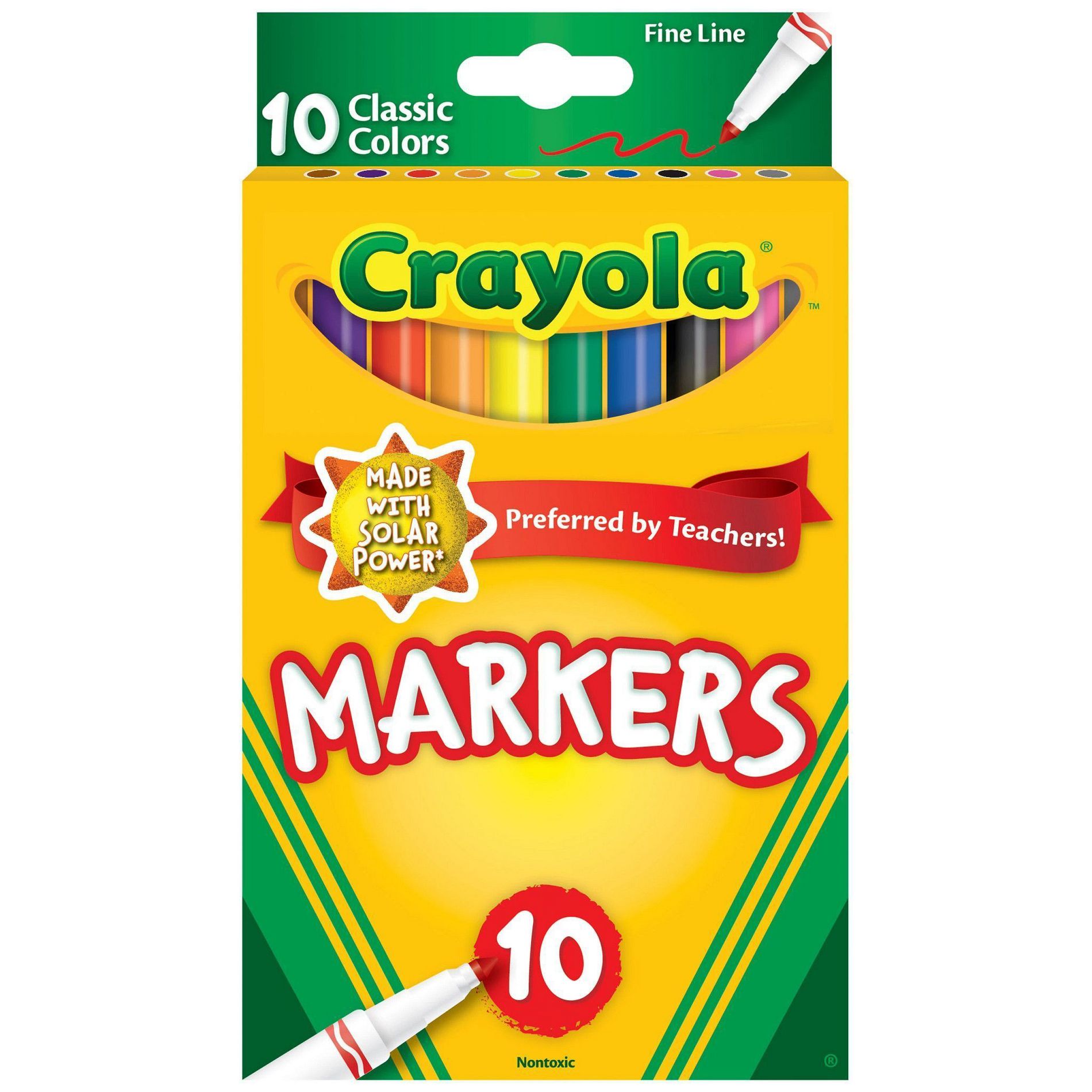 Crayola 10ct Kids Fine Line Markers Classic Colors: Non-Toxic Skinny Artist Markers, School Supplies for Ages 3+