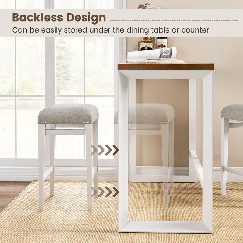 Costway 24"  Height Set of 2 Bar Stools Backless Counter Height Kitchen Chairs with Wooden Legs Gray, 5 of 11