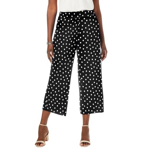 HDE Pull On Capri Pants For Women with Pockets Elastic Waist Cropped Pants  Polka Dot - L 