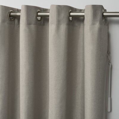 Extra Wide Gray Linen Look Light-Filtering Grommet Drapes