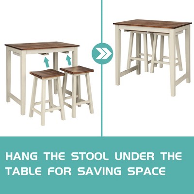 Rustic White and Walnut 3-Piece Counter Height Pub Table Set