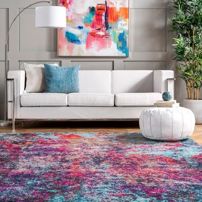 Multi Abstract Synthetic 6'7" x 9' Non-Slip Area Rug