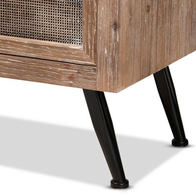 Calida Whitewashed Brown Wood and Rattan 2-Drawer Nightstand