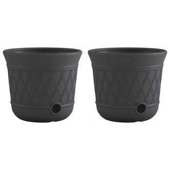 Suncast 14" x 12" Round Decorative Weatherproof Outdoor Hideaway Standard Garden Hose Storage Pot with Drainage Holes, Gray (2 Pack)