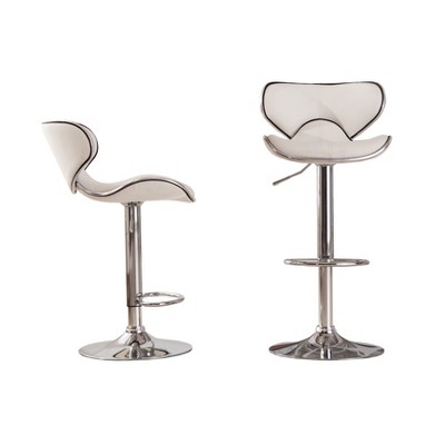 Swivel Barstool Set of 2, Adjustable Height Upholstered Counter Stools with Chrome Base, for Kitchen Pub Bar, White