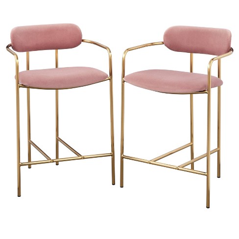 Free Shipping on Modern Pink Velvet Counter Stools Set of 2 with Back &  Footrest & Gold Frame｜Homary