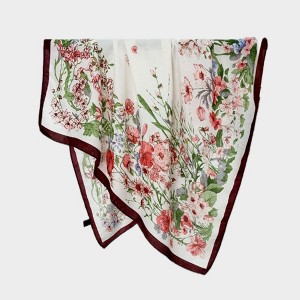 Anna-Kaci Women's Floral Print Square Scarf with Lightweight Draped Fabric, Soft Smooth Texture, and Elegant Border Detailing 35.5x35.5in - 1 of 4