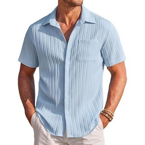 COOFANDY Mens Casual Shirts Short Sleeve Button Down Shirts Fashion Textured Summer Beach Shirt S-XXL - 1 of 4