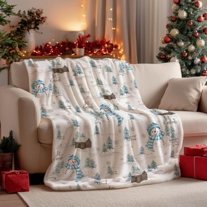 Lomsoe Christmas Flannel Blanket Throw, Blue Snowman Pine Tree Soft Cozy Blankets for Couch Sofa Bed Lounging, Ideal Gifts for Kids Adults - 1 of 4