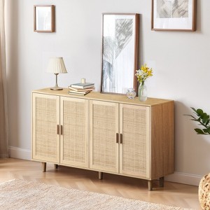 KTMBDW 6 Drawer Double Dresser for Bedroom, Modern Rattan Dresser Chest with Golden Handles for Living Room and Entryway - 1 of 4