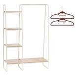 IRIS Metal Garment Rack with Wood Shelves White and Light Brown includes 2 Hangers
