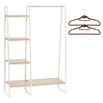 IRIS Metal Garment Rack with Wood Shelves includes 2 Hangers