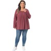 Women's Plus Size Long Sleeve Button Square Neck Flowy Pleated Loose Tunic Blouse - Agnes Orinda - 3 of 4