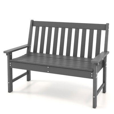 Outsunny Outdoor Bench, 2-Person Park Style Garden Bench with All-Weather  HDPE, 704 lbs. Weight Capacity, Slatted Back & Armrests, Dark Gray