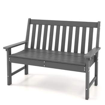 Tangkula Garden Bench All-Weather HDPE 2-Person Outdoor Bench for Front Porch Backyard