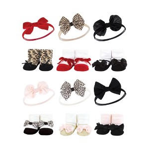Hudson Baby Infant Girl 12Pc Headband and Socks Giftset, Red Leopard Light Pink Leopard, One Size - 1 of 3