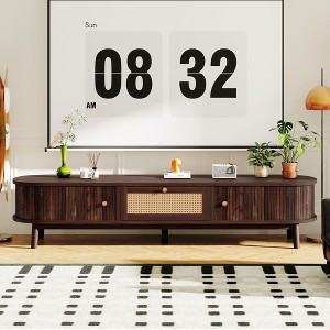 Modern Design TV Stand for 75" TVs, Media Console TV Cabinet with Rattan-Front Drawer for Living Room - 1 of 4
