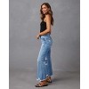 BLUEMING Womens Ripped Bell Bottom Jeans High Rise Distressed Raw Edge Fringes Hem Baggy Straight Denim Pants - 3 of 4