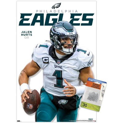 Trends International NFL Philadelphia Eagles - Jalen Hurts Feature Series  23 Unframed Wall Poster Print Clear Push Pins Bundle 14.725 x 22.375