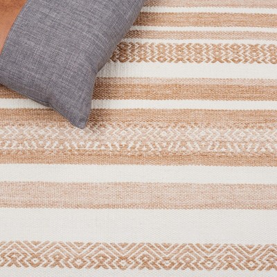 Ivory and Beige Striped Flat Woven Wool Area Rug, 5 x 8 ft