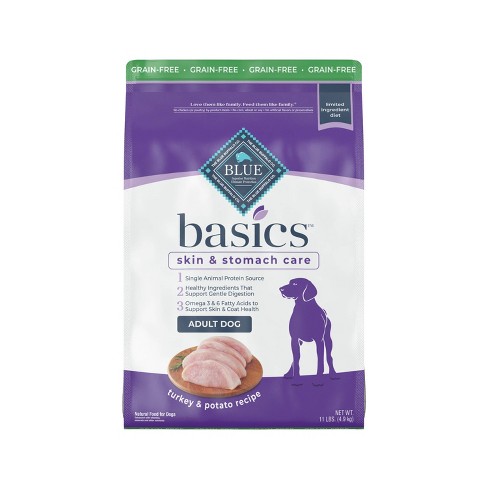 Blue Buffalo Basics Skin & Stomach Care Grain Free Natural Free Turkey &  Potato Recipe Adult Dry Dog Food - 11lbs