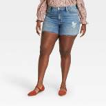 Women's Plus Size High-Rise Distressed Midi Jean Shorts - Universal Thread™ Medium Wash 18W