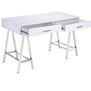 Vynxaria White High Gloss Chrome Desk USB Port Modern Design for Tech-Ready Home Offices - 1 of 4