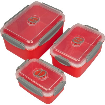 Red BPA-Free Rectangular Meal Prep Containers Set of 3