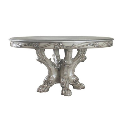 Antique Floral Motif Reclaimed Wood Round Dining Table, Bone White