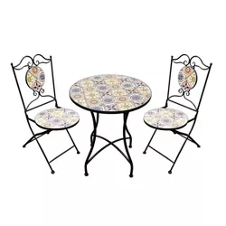 3pc Mediterranean Tile Design Indoor/Outdoor Table and Chairs Patio Set - Alpine Corporation