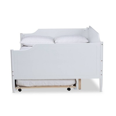 Full White Wood Daybed with Trundle and Tufted Upholstery