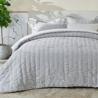 Patina Vie 100% Cotton Down Alternative Reversible Puckered Stripe 3 Pc. Comforter Set