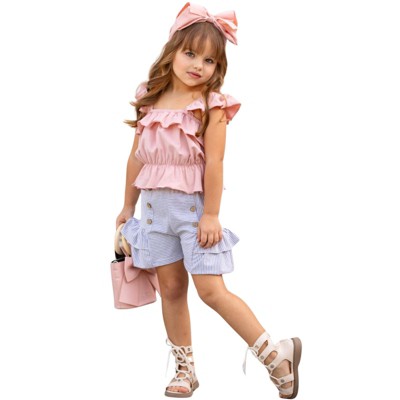 FBZ Girls Mae Peach Floral Pointelle Shorts