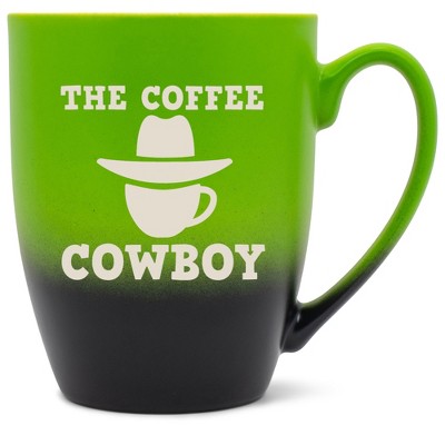 100 North Western Hat 10 Ounce Green and Black Two Toned Ombre, Comfortably Fits Your Hands, Ceramic Tea Coffee Cup Mug, The Coffee Cowboy