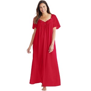 Only Necessities Long Silky Lace-Trim Gown - 1 of 4