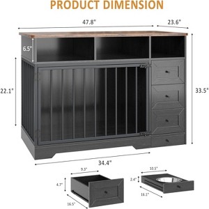 48'' Dog Crate Furniture, Heavy Duty Medium Dog Crate with Bowl & Storage Drawers, Crates for Dogs Indoor End Table for Small Medium - 1 of 4