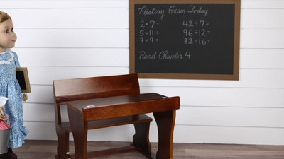 Brown Wooden Double School Desk for 18 Inch Dolls