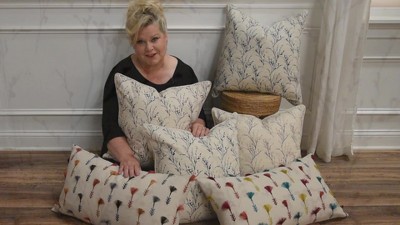 20"x20" Off-White Cotton Embroidered Geometric Throw Pillow Cover