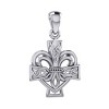 Slickblue 18 Inch Sterling Silver Celtic Cross Pendant Necklace, Fleur-de-Lis Design, Celtic Knot Detail, Silver - 3 of 4