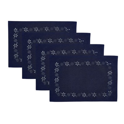 Snowflake Laser Cut Placemats, Set of 4 - Blue - 13x19 - Elrene Home Fashions