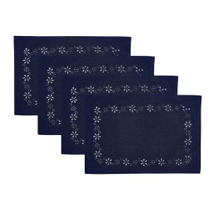 Snowflake Laser Cut Placemats, Set of 4 - Blue - 13x19 - Elrene Home Fashions - 1 of 3
