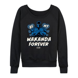 Women's - Marvel - Valentine Be My Wakanda Forever Lightweight French Terry Wide Neck Long Sleeve Shirt - 1 of 4