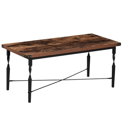 VECELO Rectangle Coffee Table for Living Room, Industrial Wood Look Accent Furniture, X-Shaped Design and Metal Frame, Rustic Brown