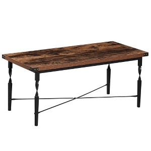VECELO Rectangle Coffee Table for Living Room, Industrial Wood Look Accent Furniture, X-Shaped Design and Metal Frame, Rustic Brown - 1 of 4