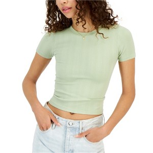 Hippie Rose Womens Ribbed Crew Neck Basic T-Shirt, Green, Small - 1 of 1