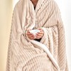 Ribbed Texture Reversible Taupe Throw Blanket - Great Bay Home - 4 of 4