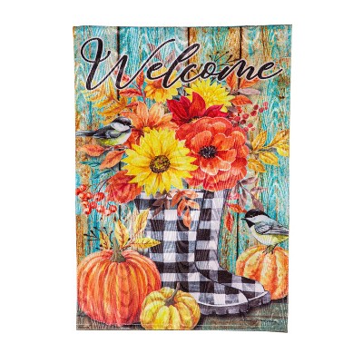 Evergreen Fall Welcome Boots Moire Garden Flag 12 x 18 Inches Indoor Outdoor Decor